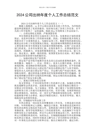 2024公司出纳年度个人工作总结范文