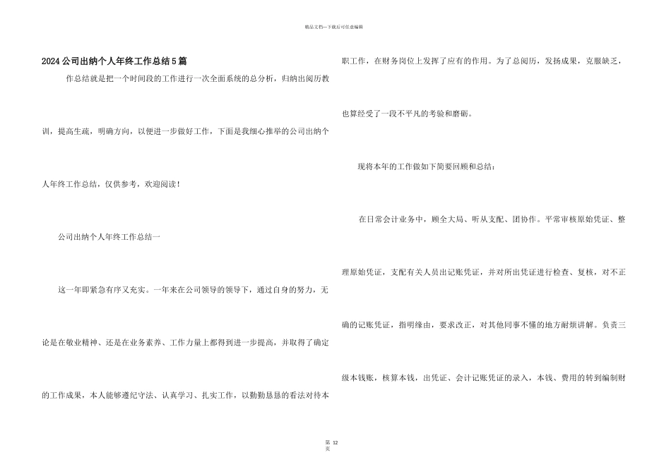 2024公司出纳个人年终工作总结5篇_第1页