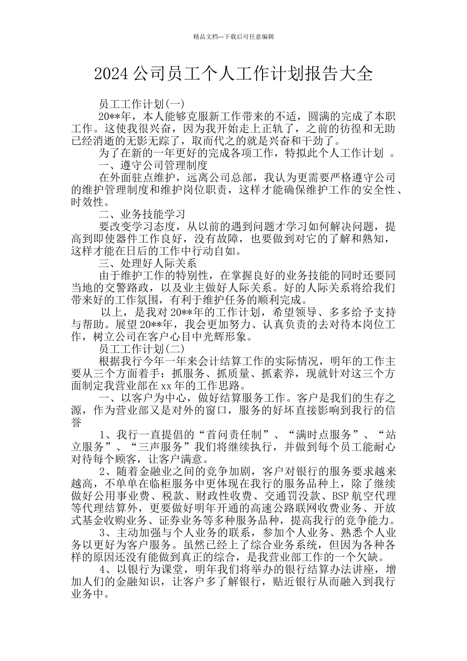 2024公司员工个人工作计划报告大全_第1页