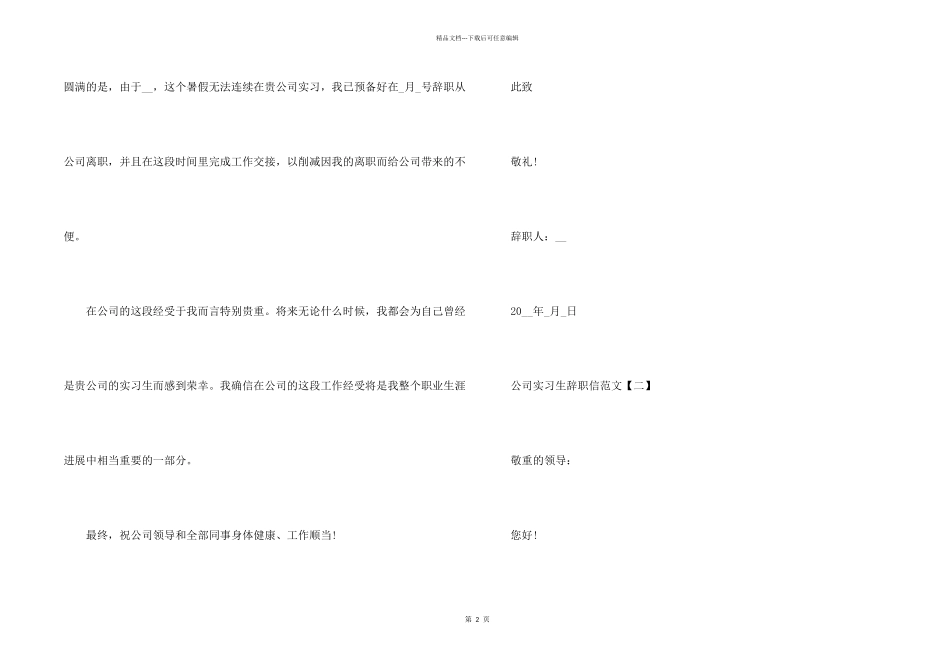 2024公司实习生辞职信模板_第2页