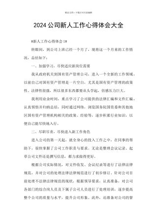 2024公司新人工作心得体会大全