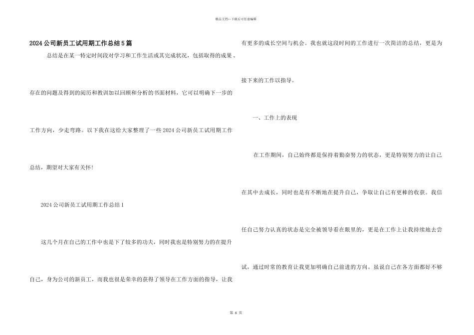 2024公司新员工试用期工作总结5篇_第1页