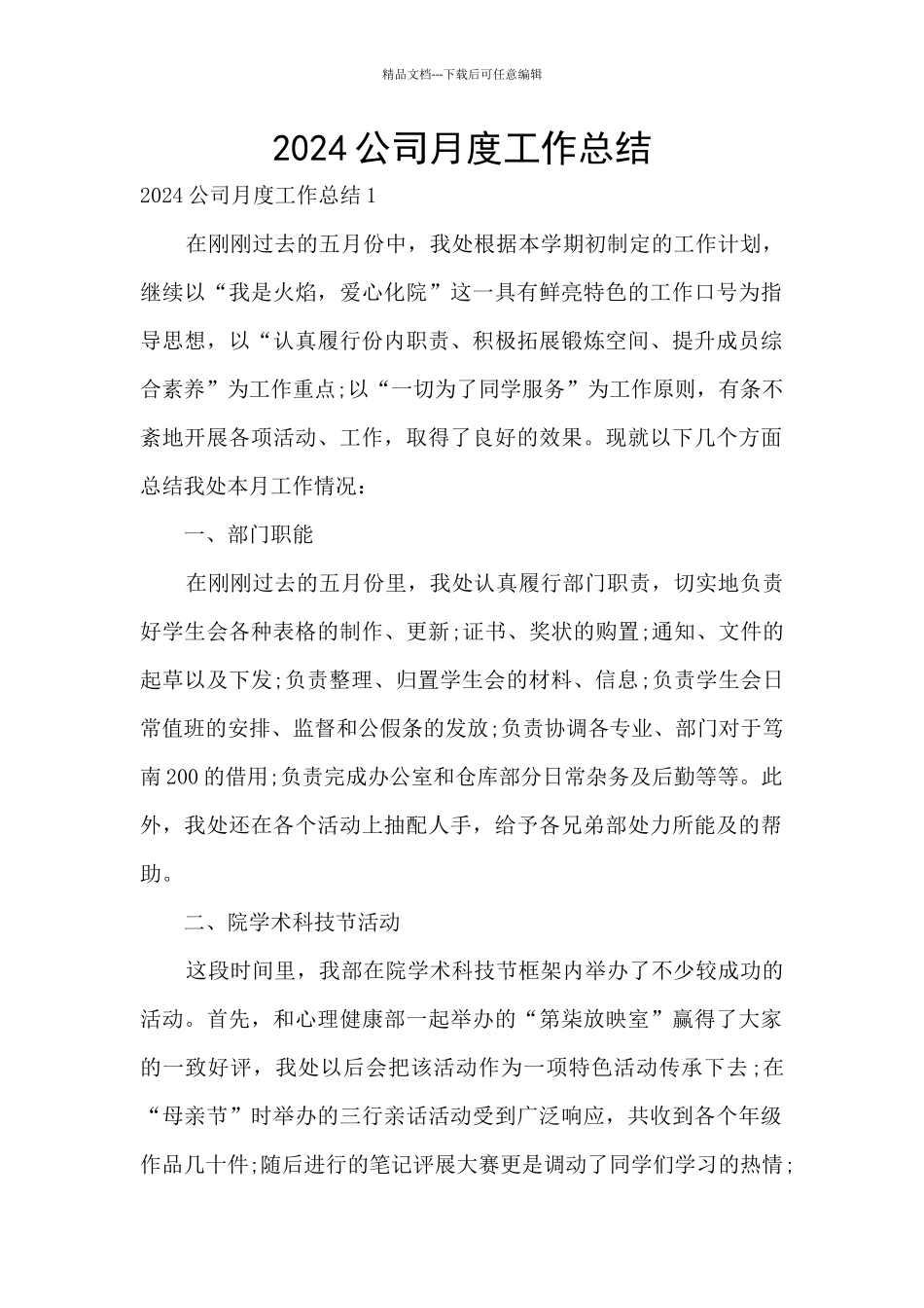 2024公司月度工作总结_第1页