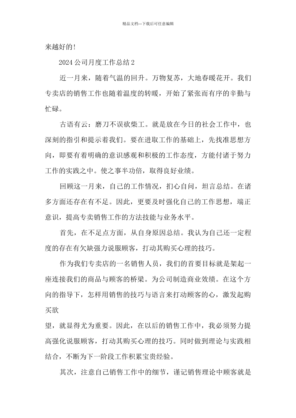 2024公司月度工作总结_第3页