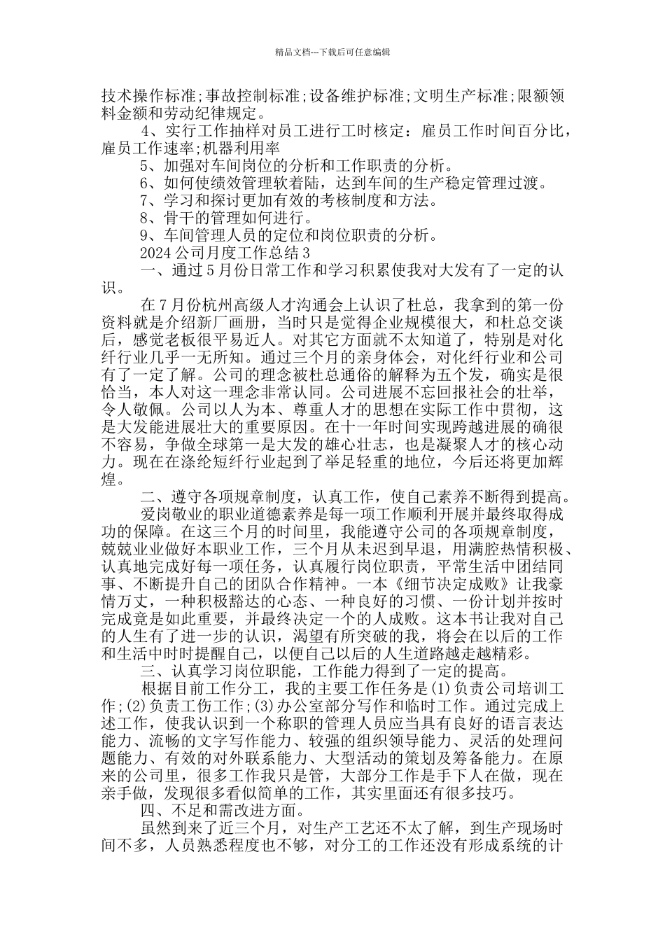 2024公司月度工作总结_第3页