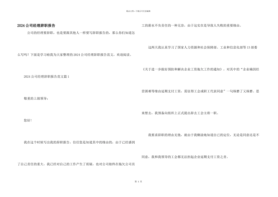 2024公司经理辞职报告_第1页