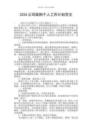 2024公司采购个人工作计划范文