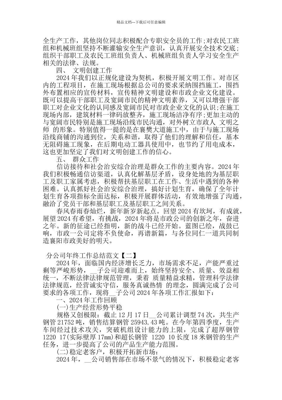 2024关于分公司年终工作总结范文五篇_第2页