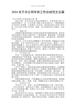 2024关于分公司年终工作总结范文五篇