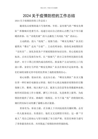 2024关于疫情防控的工作总结