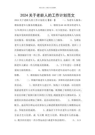 2024关于老龄人的工作计划范文