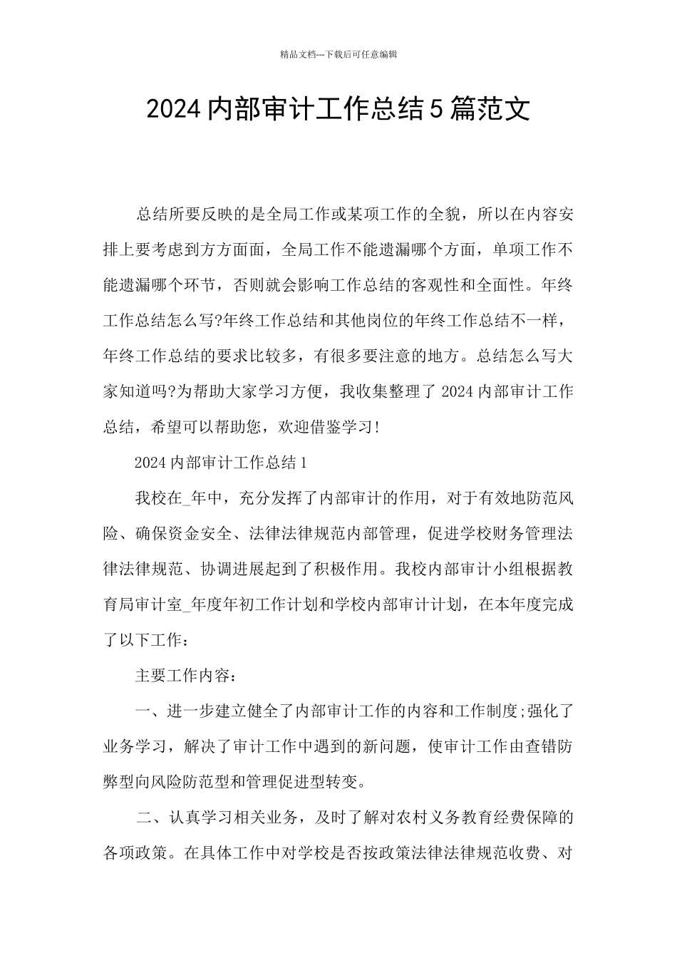 2024内部审计工作总结5篇范文_第1页