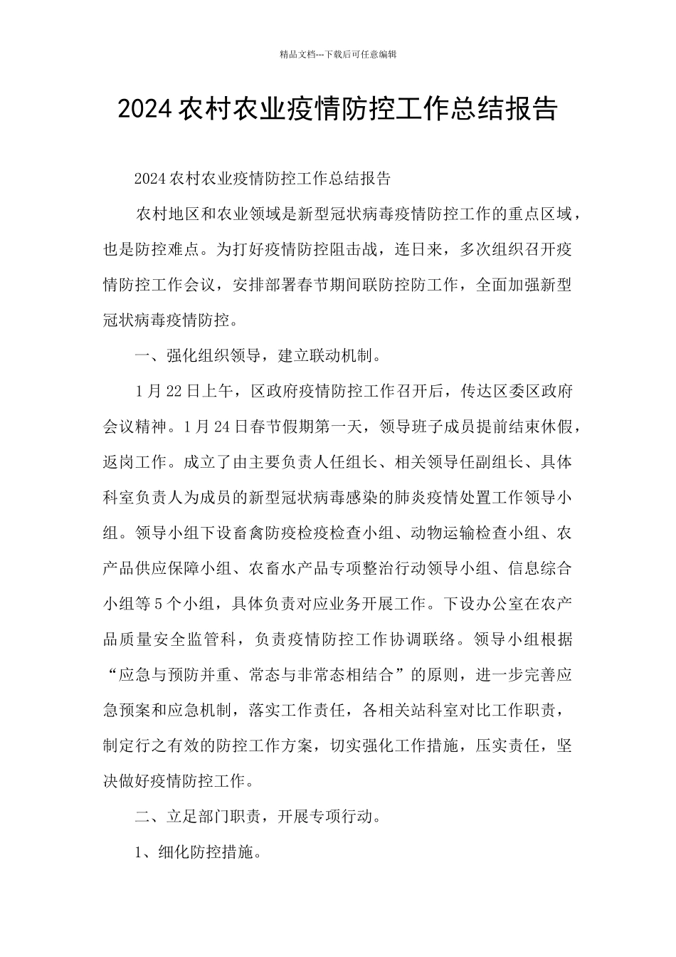 2024农村农业疫情防控工作总结报告_第1页