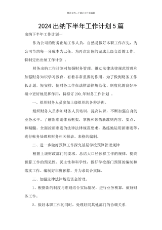 2024出纳下半年工作计划5篇