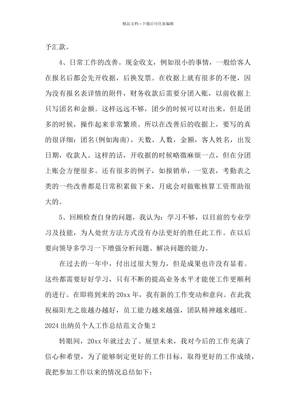 2024出纳员个人工作总结范文合集五篇_第2页