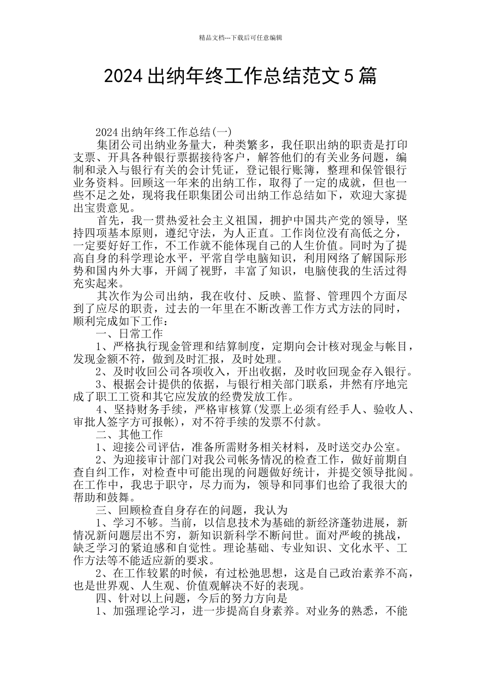 2024出纳年终工作总结范文5篇_第1页