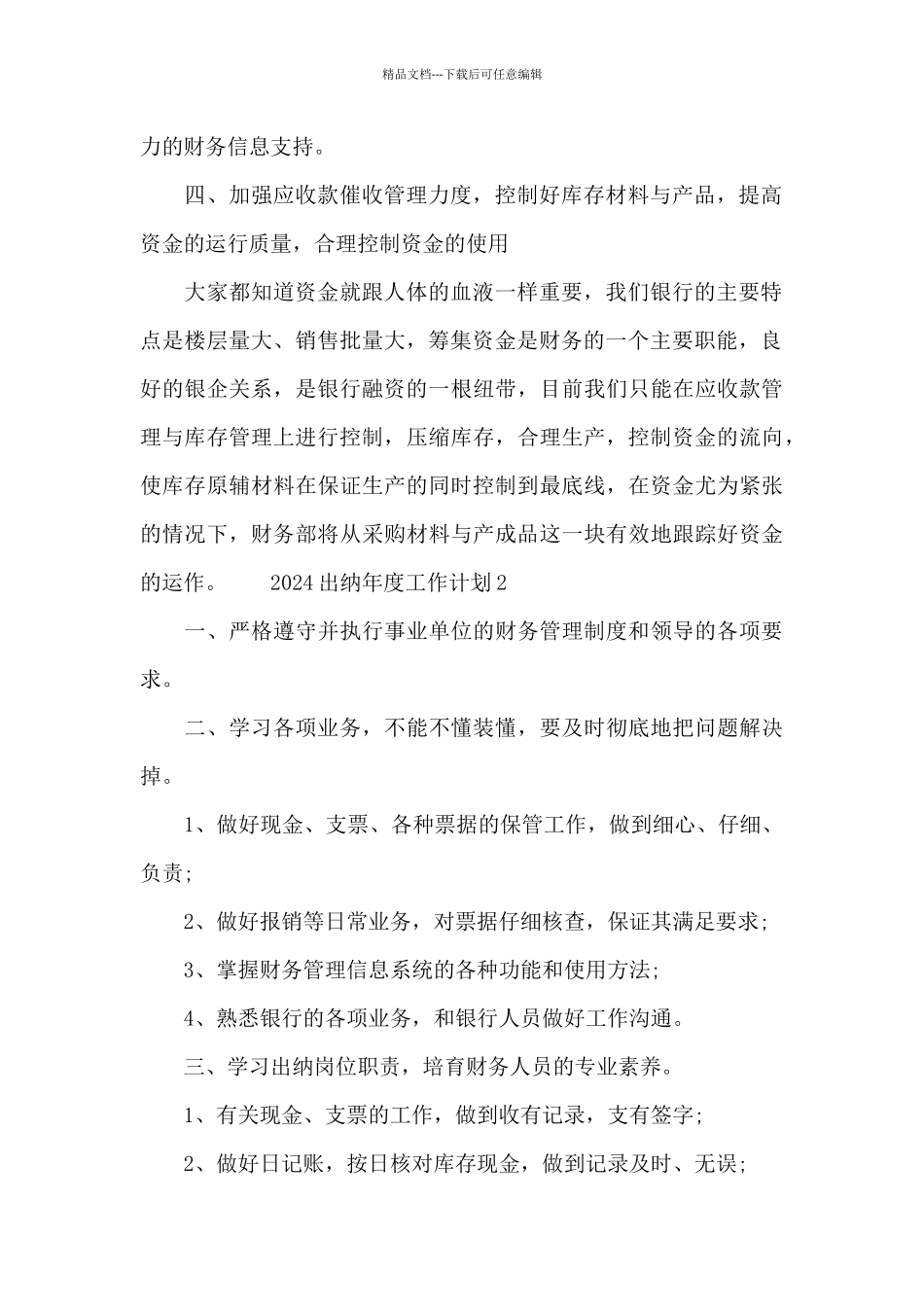 2024出纳年度工作计划范本集_第2页