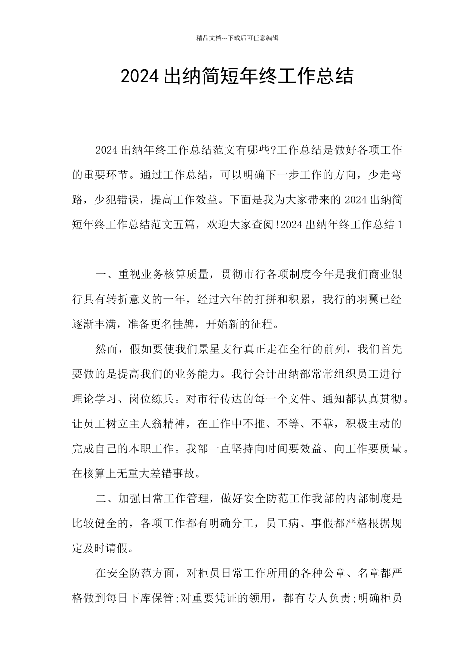 2024出纳简短年终工作总结_第1页