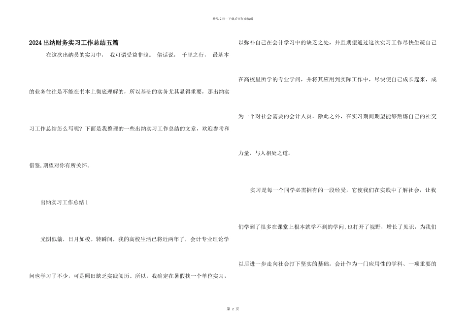 2024出纳财务实习工作总结五篇_第1页