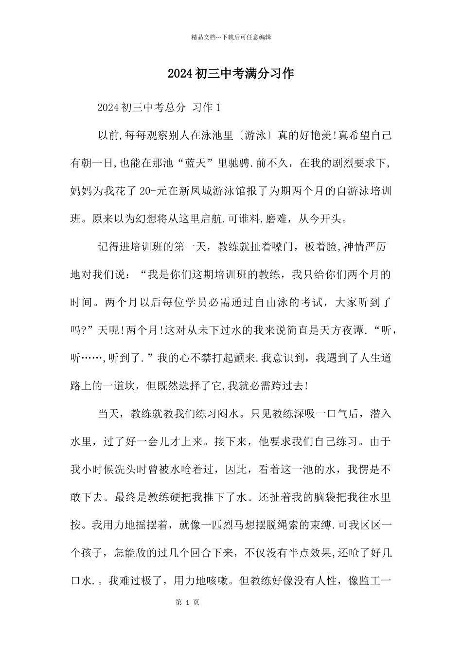 2024初三中考满分习作_第1页