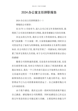 2024办公室主任辞职报告