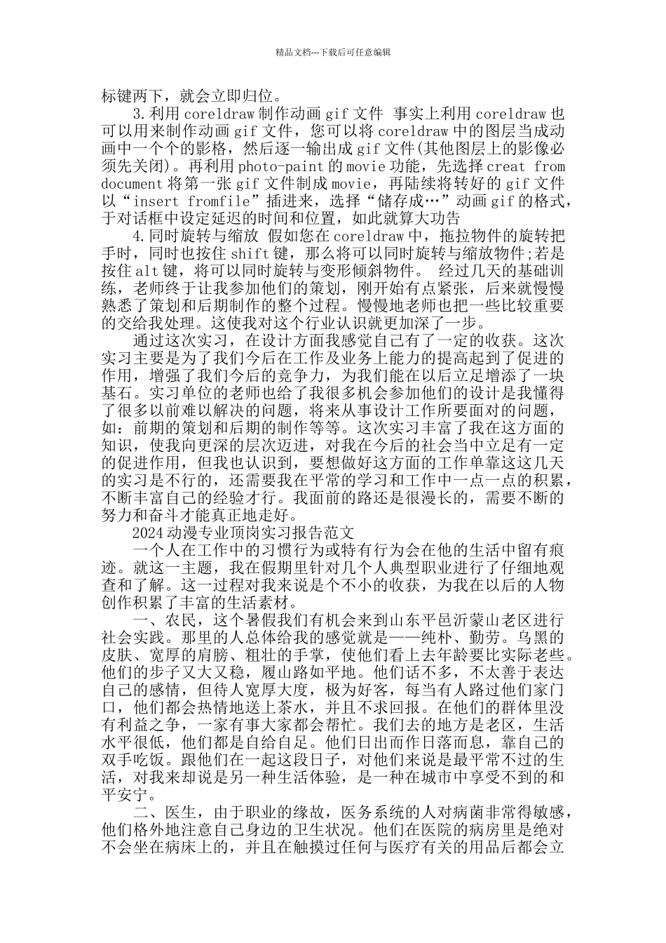 2024动漫专业顶岗实习报告范文_第3页