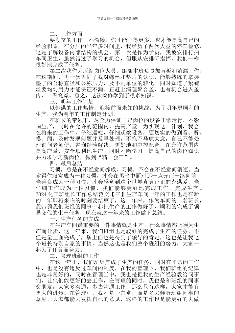 2024化工班组长工作总结_第3页