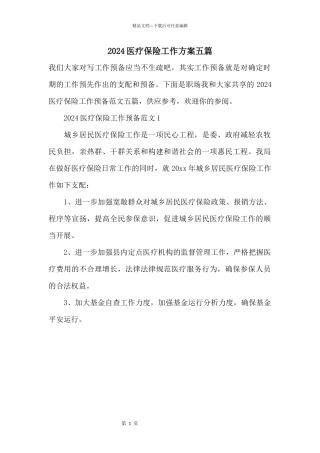 2024医疗保险工作计划五篇