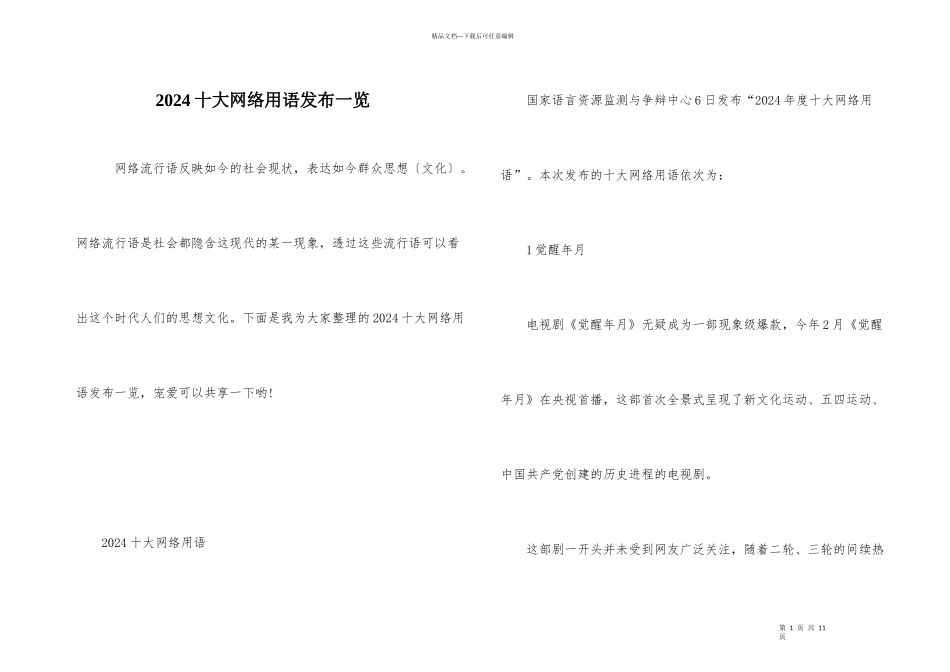 2024十大网络用语发布一览_第1页
