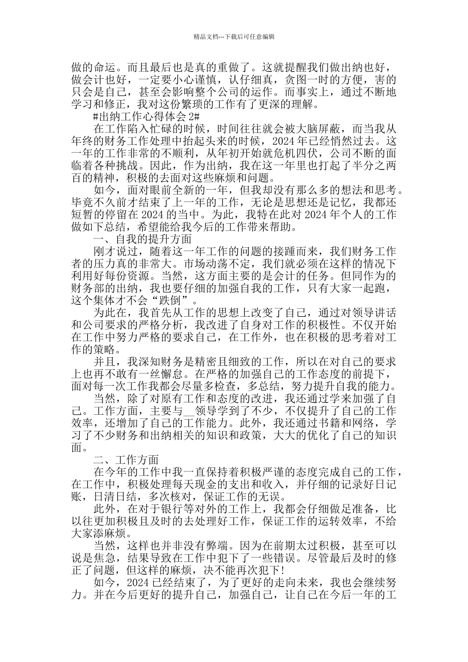 2024单位出纳工作心得感悟五篇_第2页