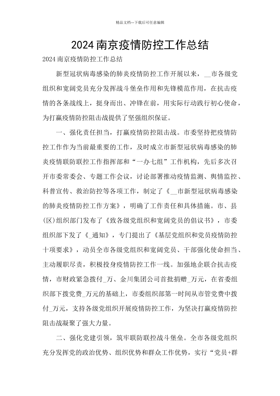 2024南京疫情防控工作总结_第1页