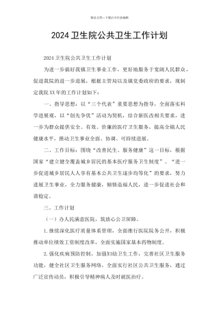2024卫生院公共卫生工作计划