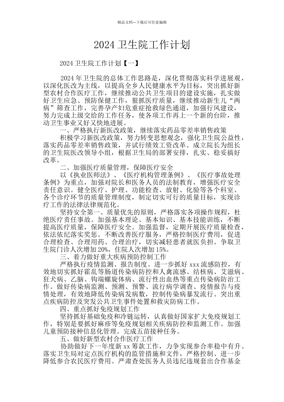 2024卫生院工作计划_第1页