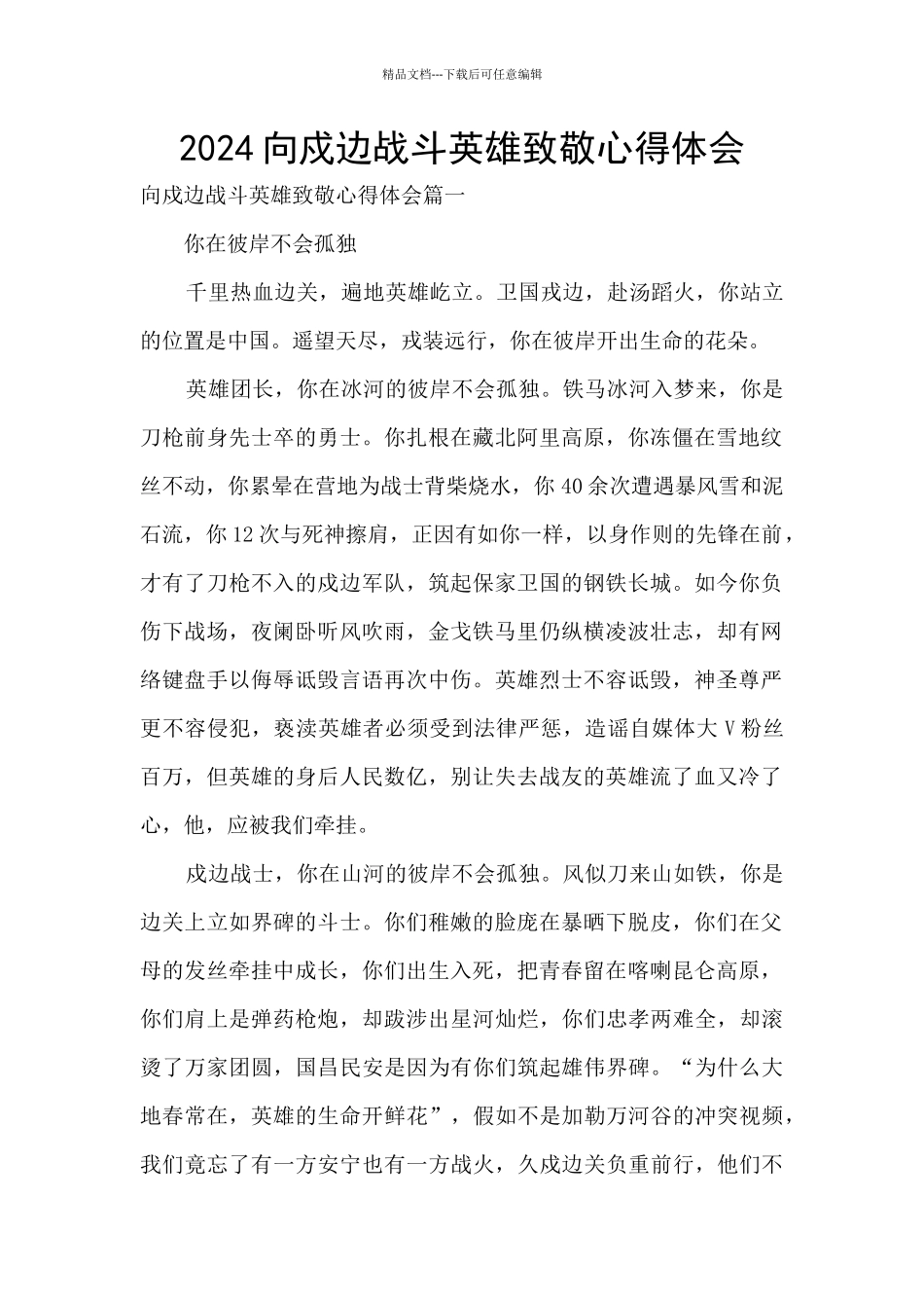 2024向戍边战斗英雄致敬心得体会_第1页