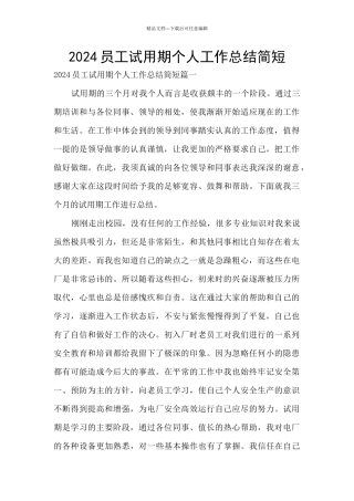 2024员工试用期个人工作总结简短