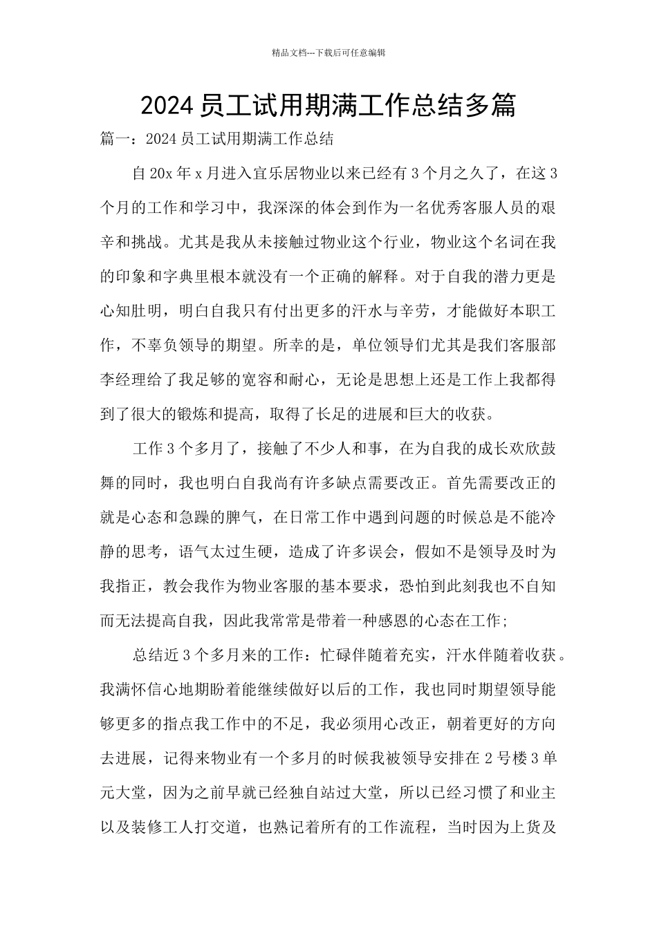 2024员工试用期满工作总结多篇_第1页