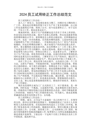 2024员工试用转正工作总结范文