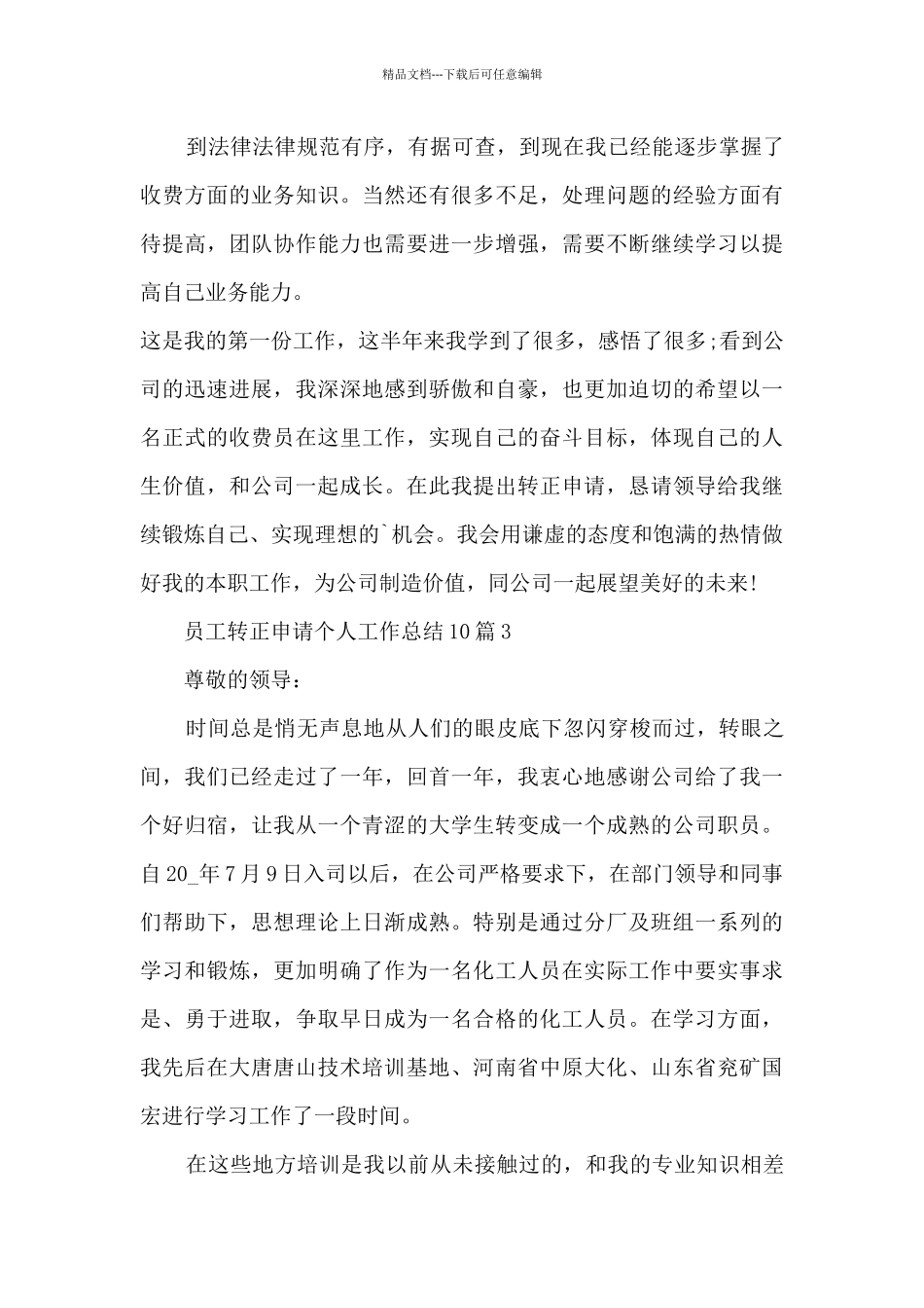 2024员工转正申请个人工作总结10篇_第3页