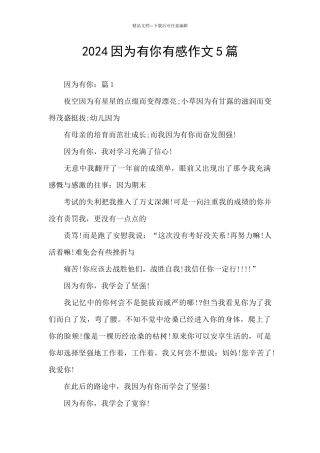 2024因为有你有感作文5篇
