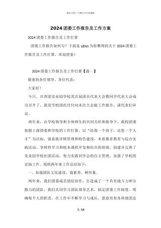 2024团委工作报告及工作计划