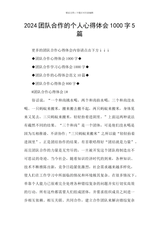 2024团队合作的个人心得体会1000字5篇