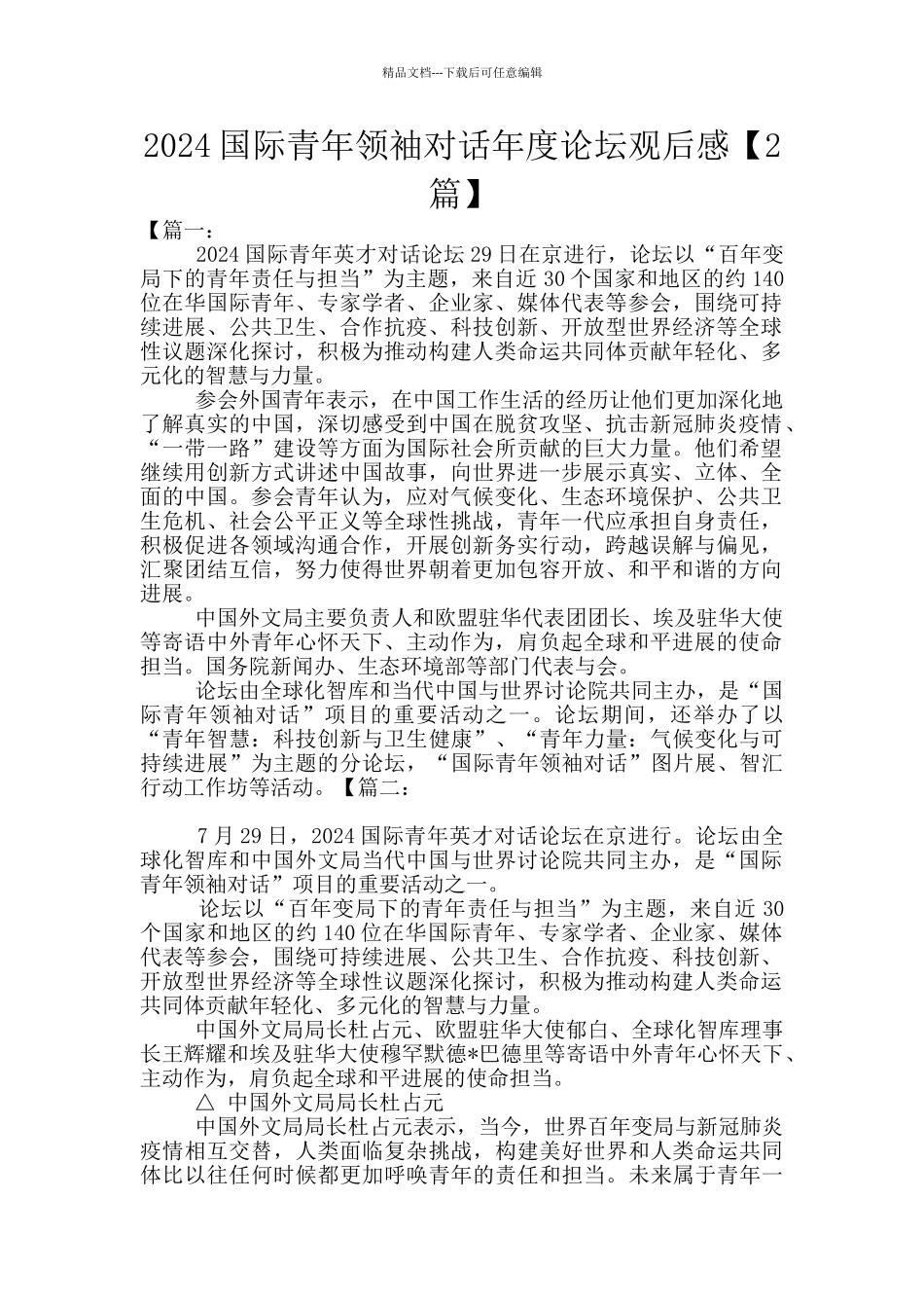 2024国际青年领袖对话年度论坛观后感_第1页