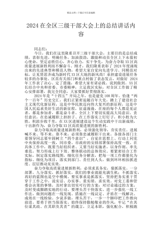 2024在全区三级干部大会上的总结讲话内容