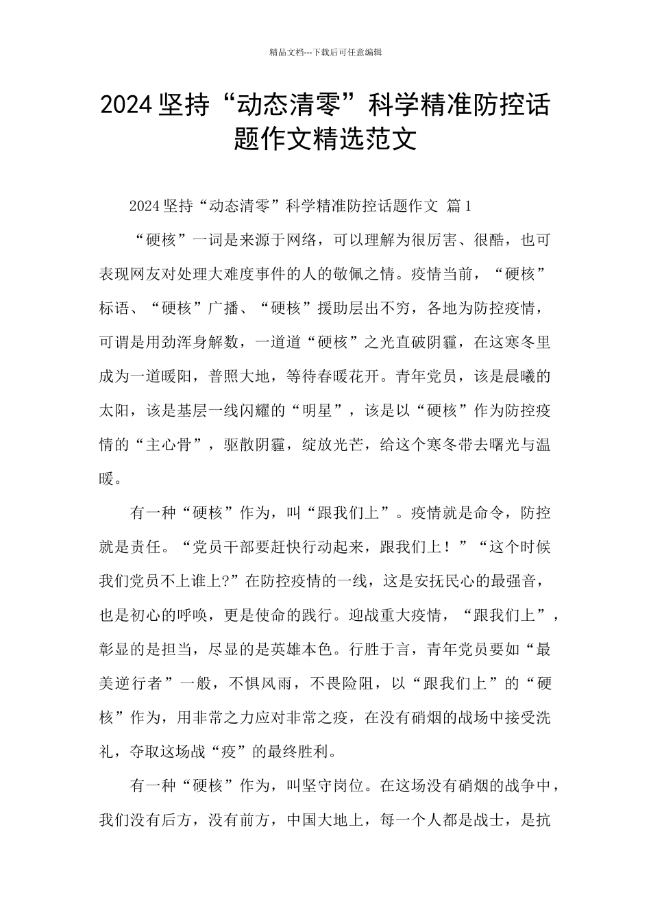 2024坚持“动态清零”科学精准防控话题作文精选范文_第1页
