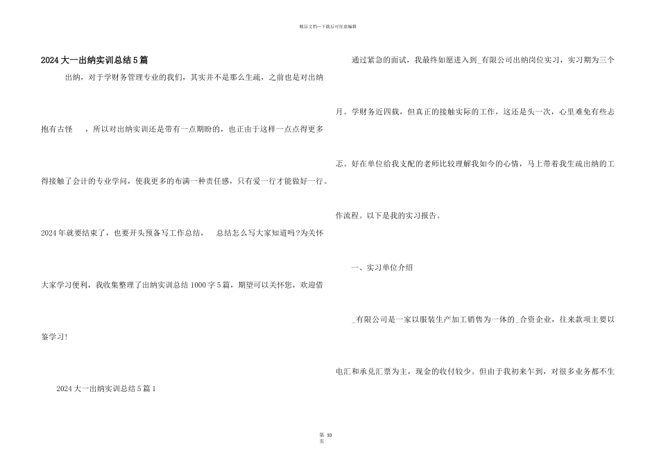 2024大一出纳实训总结5篇_第1页