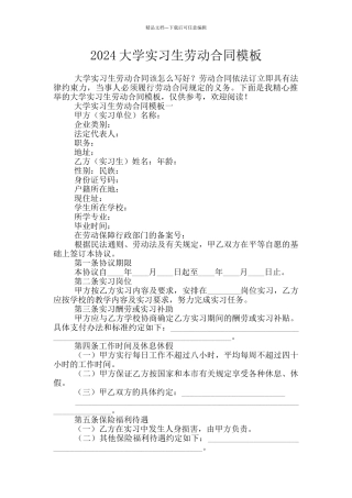 2024大学实习生劳动合同模板