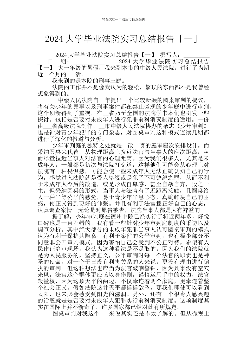 2024大学毕业法院实习总结报告「一」_第1页