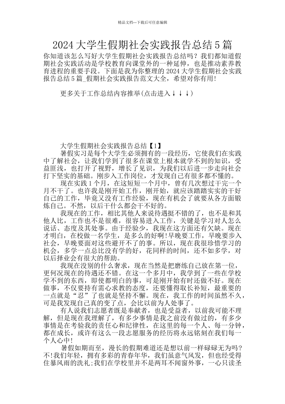 2024大学生假期社会实践报告总结5篇_第1页