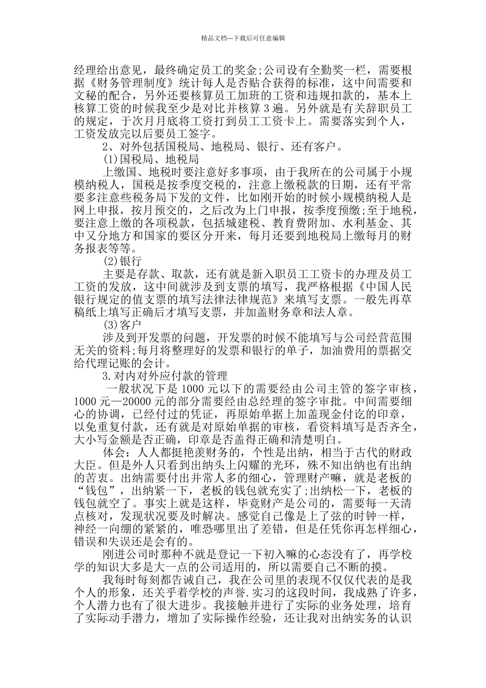 2024大学生出纳顶岗实习报告5篇范文材料_第2页