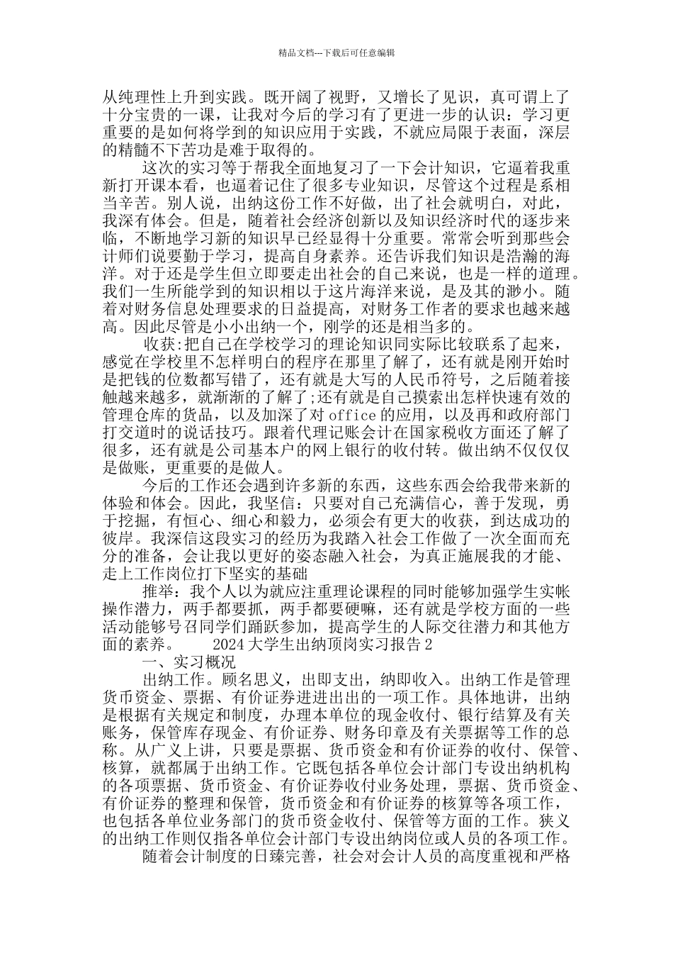 2024大学生出纳顶岗实习报告5篇范文材料_第3页